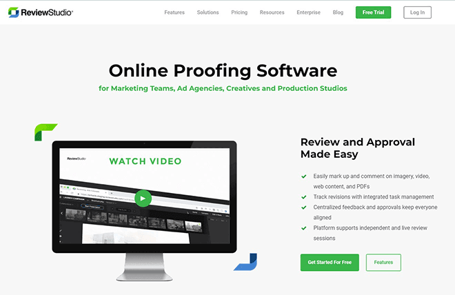 ReviewStudio's homepage.