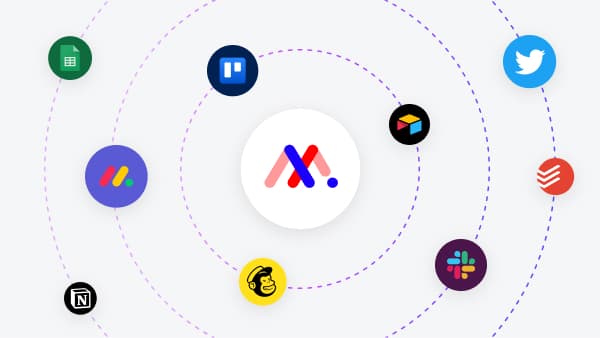 The MarkUp.io logo inside a white circle surrounded by app icons including Google Sheets, Trello, monday.com, and more.
