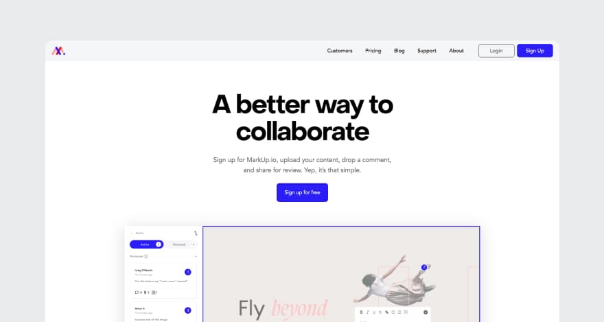 MarkUp.io's homepage.