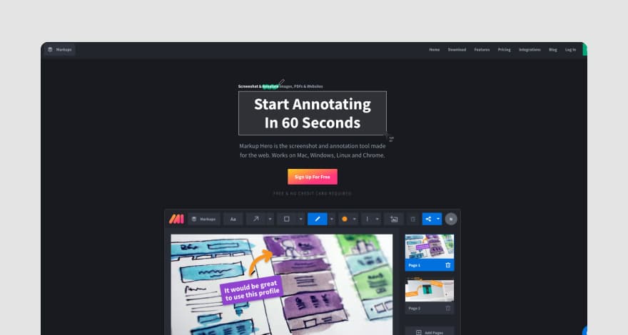MarkUp Hero's homepage.