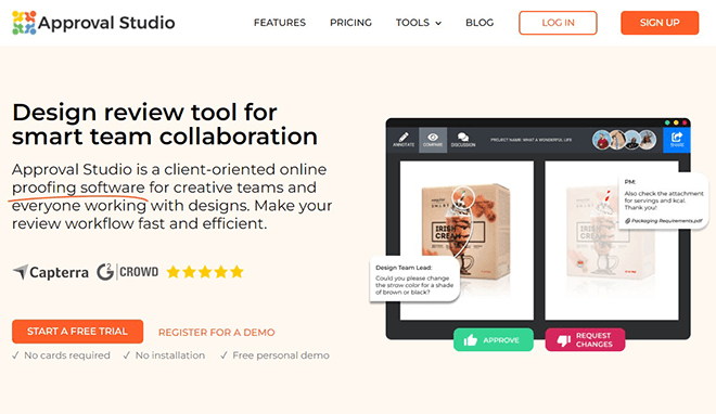 Approval Studio's homepage.