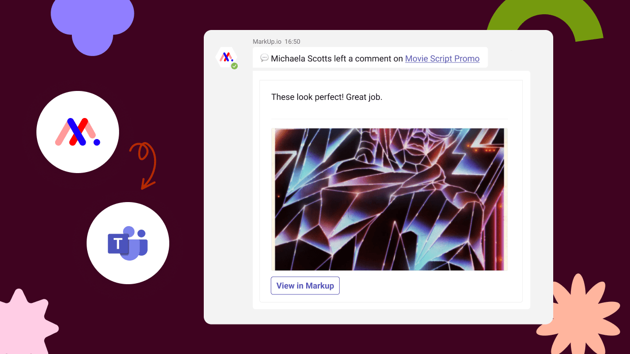 A Microsoft Teams notification card from MarkUp.io